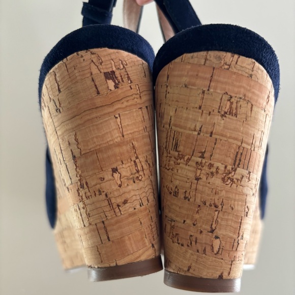 Stuart Weitzman Jean Suede Slingback Wedge Sandals size 8 1/2 Blue - Picture 9 of 12